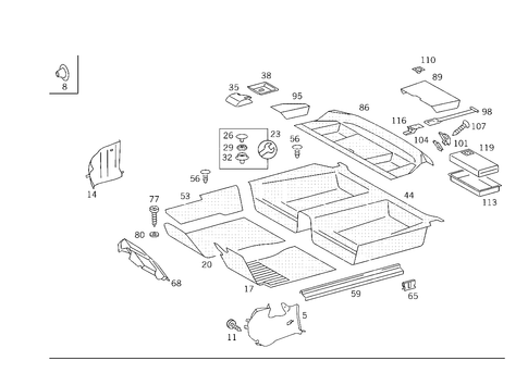 Front Panel Pillar Panelling, Lining on Floor, Hat Tray and First Aid Box for 1988 Mercedes-Benz 300CE #2