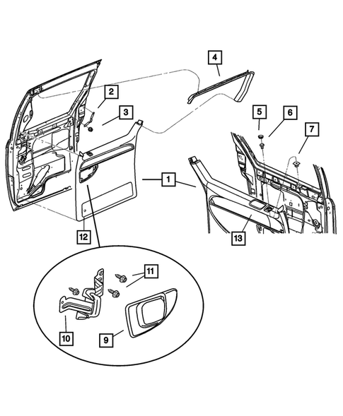 Door Trim Panels, Front and Sliding for 2001 Dodge Caravan #1