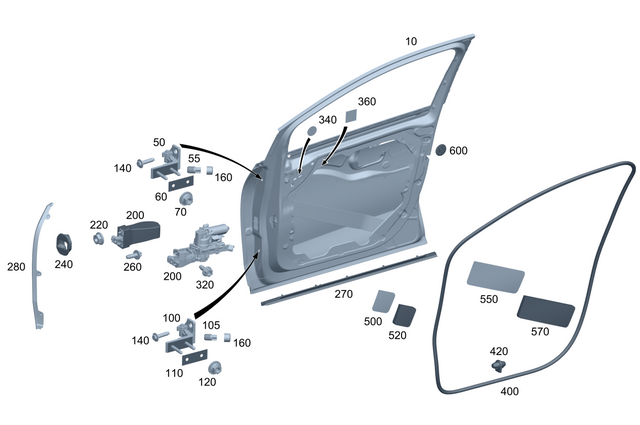 2947200502 - Front Door: Driver Door for Mercedes-Benz: EQE 350 SUV, EQE 350+ SUV, EQE 500 SUV, EQE AMG SUV Image image