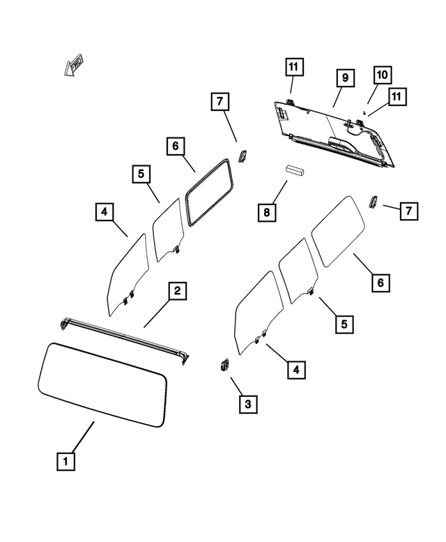 68291713AB - : Quarter Window Glass, Left for Mopar Image
