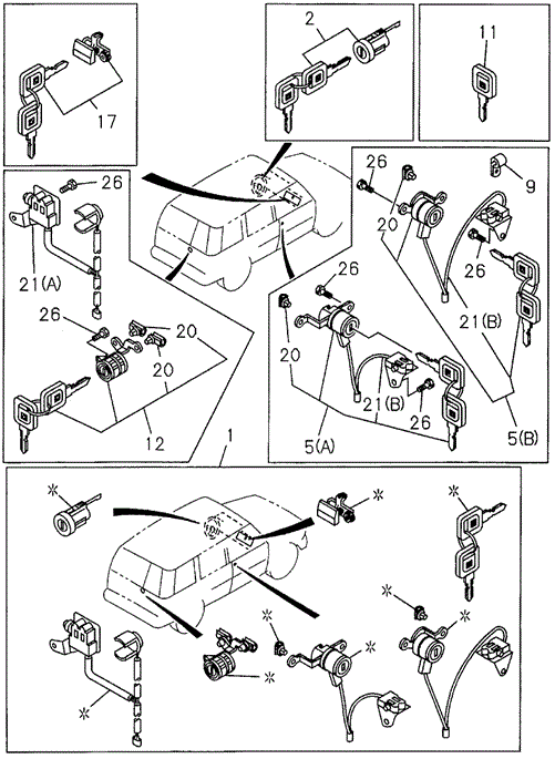 Key Cylinder Set for 1997 Acura SLX #0