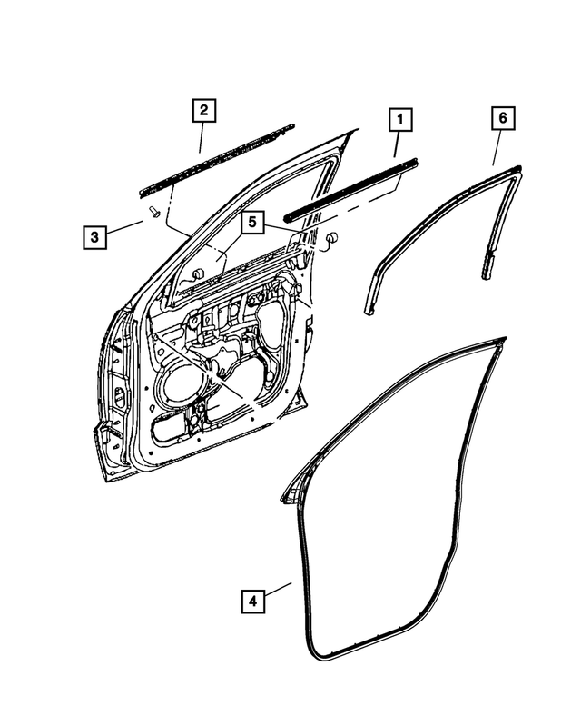 55399209AB - Doors, Door Mirrors and Related Parts: Front Door Belt Inner Weatherstrip, Left for Dodge: Durango | Jeep: Grand Cherokee, Grand Cherokee WK Image