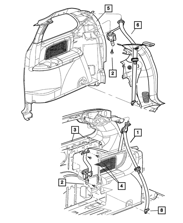 « 1CK42BD1AA – Interior Trim : 2ème Siège Arrière, Extérieur Ceinture De Securite, Côté Droit pour Mopar Image »
