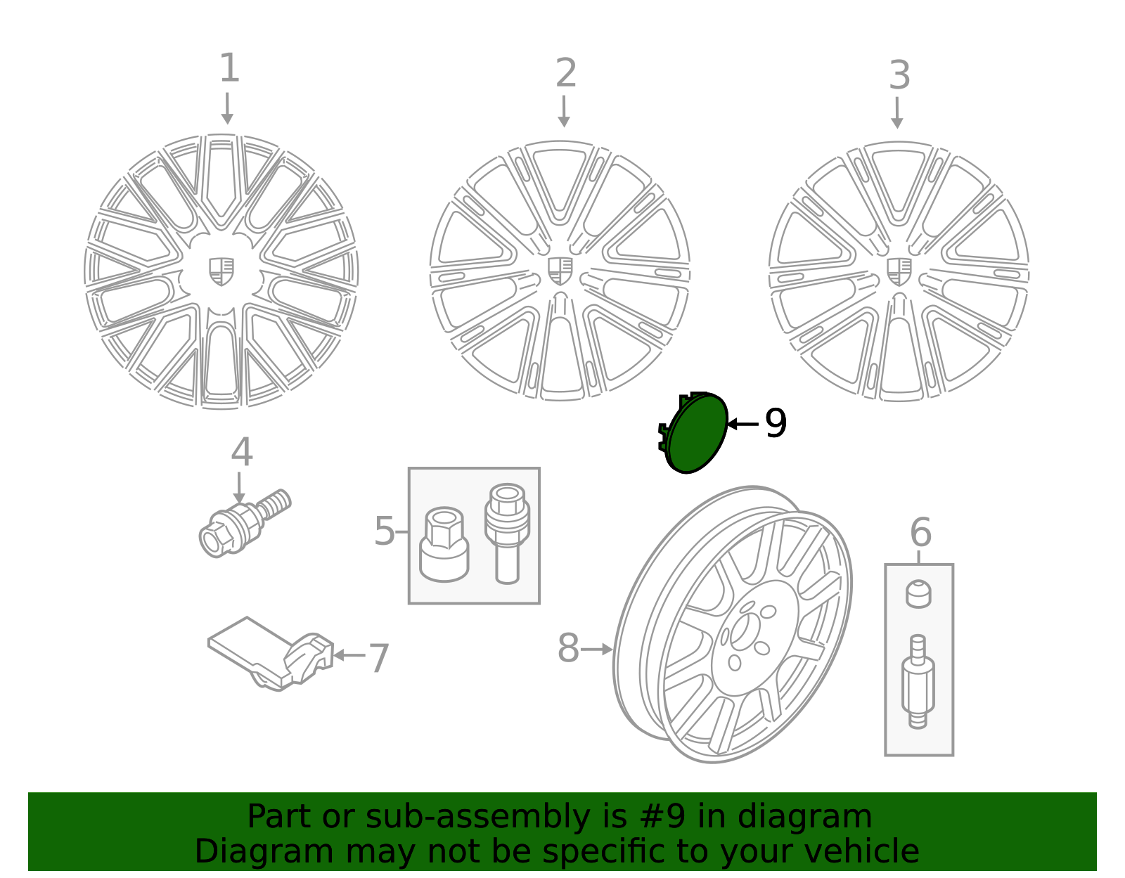 Genuine Porsche 9P1-601-147-8Z8 |Center Cap - Brilliant Silver