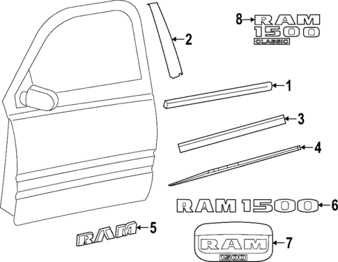 Exterior Trim - Front Door for 2019 Ram 1500 Classic #0