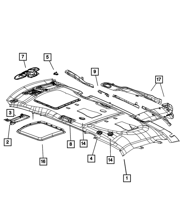 1JN981W1AA - Body Sheet Metal Except Doors: Sunroof Trim Lace for Chrysler: Town &amp; Country | Dodge: Grand Caravan Image