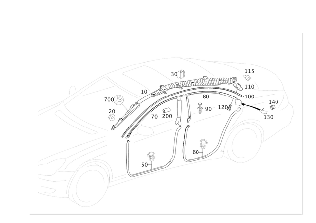 2198600105 - Covering and Lining: Window Airbag for Mercedes-Benz: CLS500, CLS55 AMG, CLS550, CLS63 AMG Image image