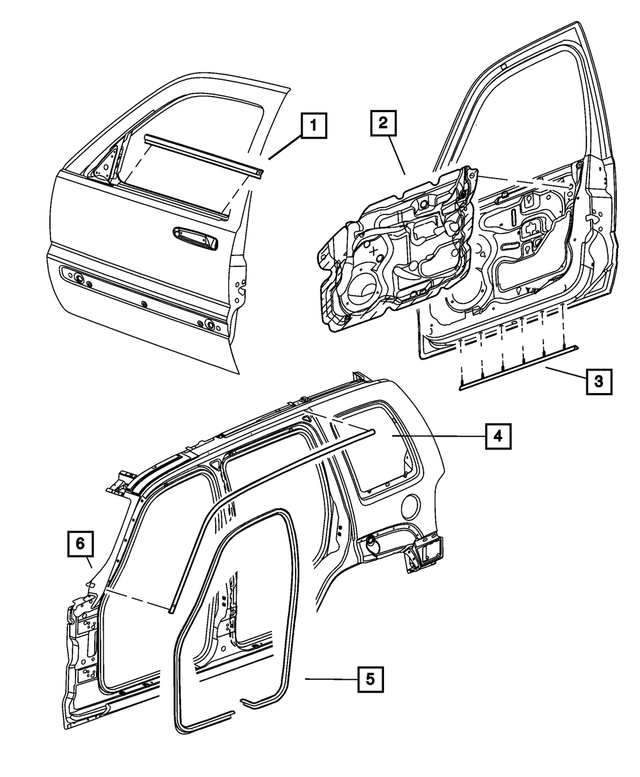 55360643AA - Doors and Related Parts: Door Belt Weatherstrip, Left for Jeep: Liberty Image