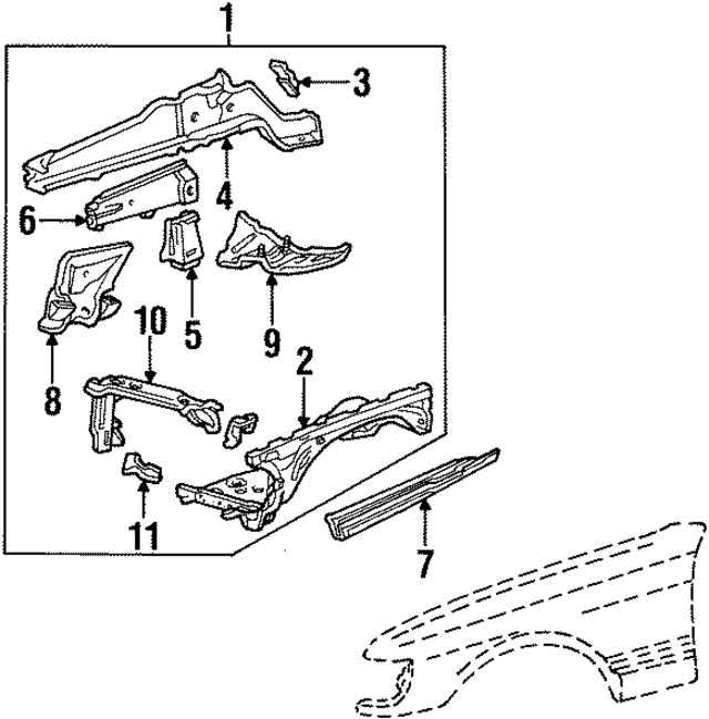 1266207461 - Body: Apron/Rail Assembly for Mercedes-Benz Image