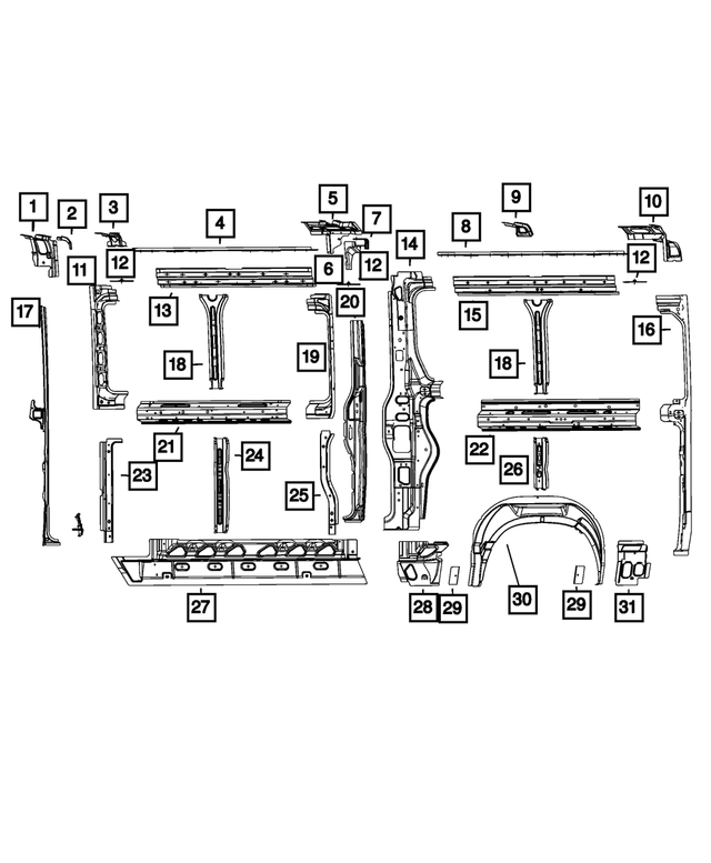 « 68134338AA – Body Sheet Metal Except Doors : Ouverture Côté Caisse, Arrière Renfort pour Mopar Image »