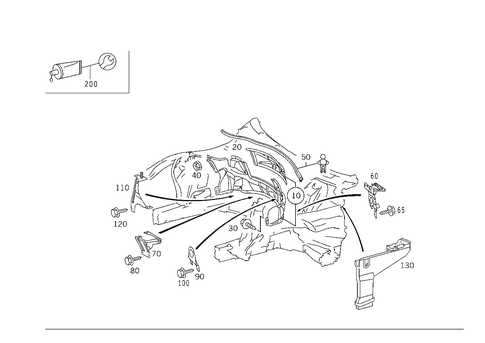 Engine Compartment Partition Panel, Wheelhouse Attachment Parts for 2005 Mercedes-Benz CL55 AMG #0