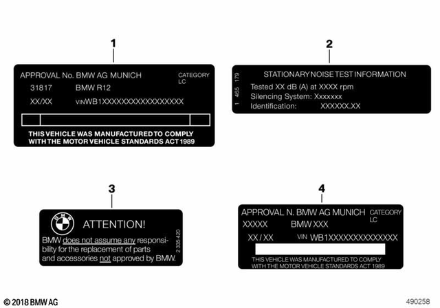 71229898454 - Parts and Accessories for Engine / Chassis: Notice Label for Stationary Noise Level - Australia for BMW-Motorrad Image image