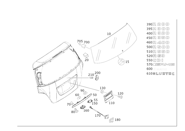 2517400157 - Rear-End Door: Rear Window for Mercedes-Benz: R320, R350, R500 Image image