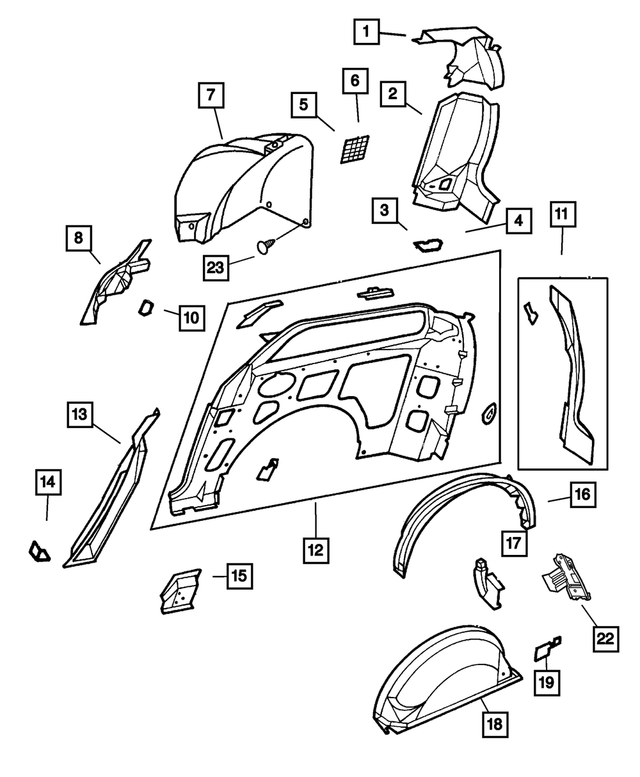 4860617AD - Body Sheet Metal Except Doors: Quarter Panel Reinforcement, Quarter Panel, Inner for Mopar Image image