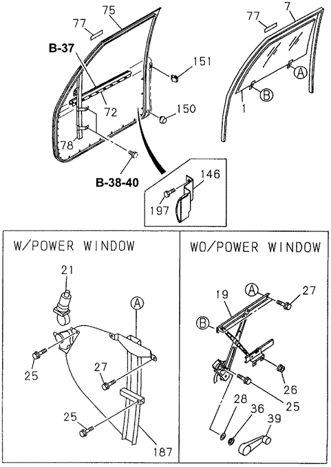 Front Door Window  - Regulator for 1997 Honda Passport #0