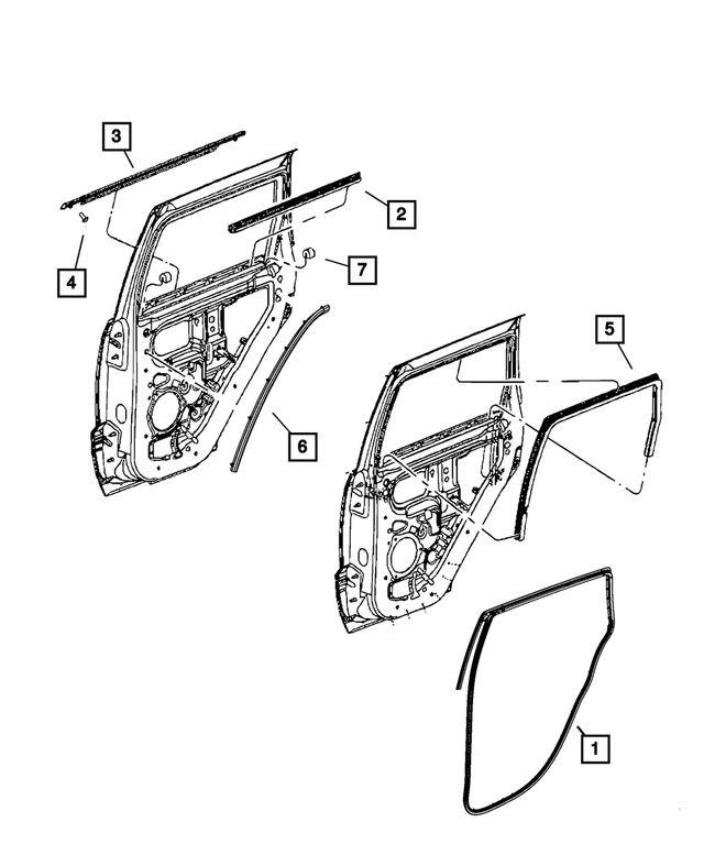 55399210AB - Doors, Door Mirrors and Related Parts: Rear Door Belt Inner Weatherstrip, Right for Mopar Image