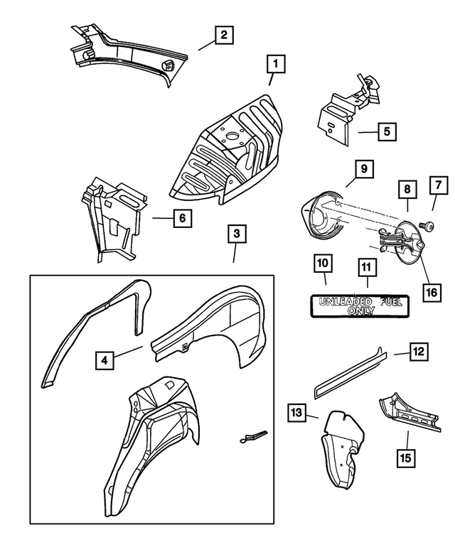 5008096AB - Body Sheet Metal Except Doors: Quarter Inner Lower Extension, Right for Mopar Image