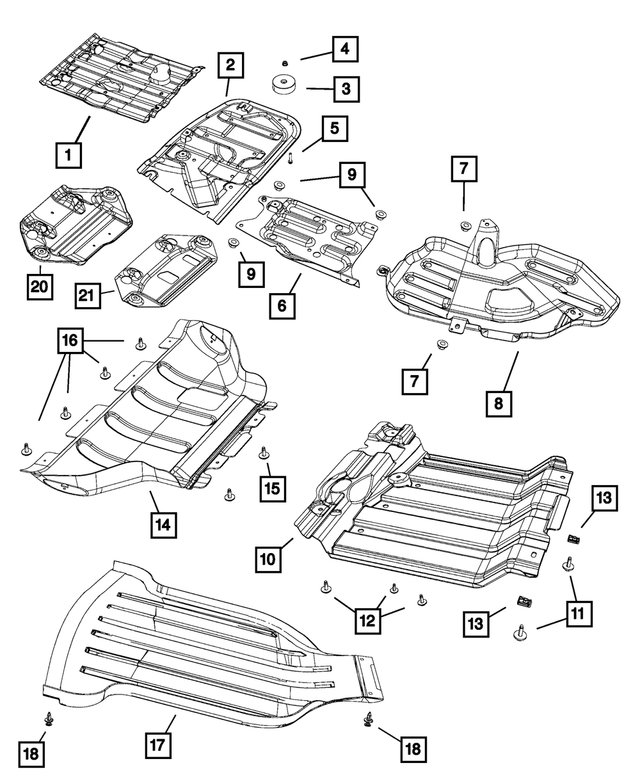68137927AA - Frame, Bumper and Fascia: Transfer Case Skid Plate for Mopar Image