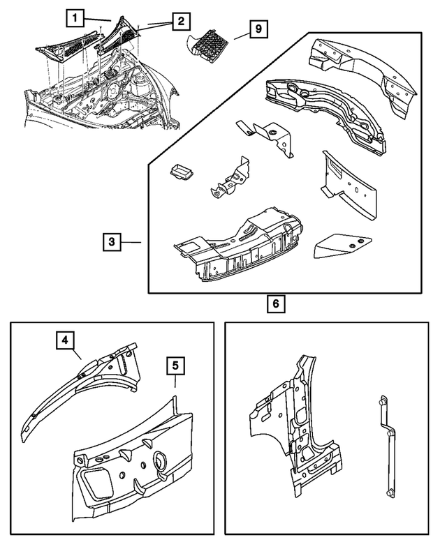 5027431AC - Body Sheet Metal Except Doors: Cowl Top Screen, Left for Mopar Image