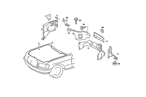 Insulation in Engine Compartment, on Roof Rail and Rear End Pillar for 1992 Mercedes-Benz 300 SE #1