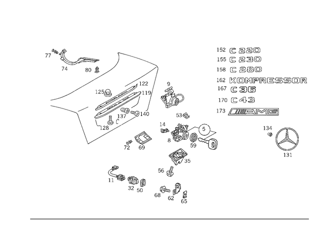 2107500491 - Trunk Lid: Lock Cylinder for Mercedes-Benz: C220, C230, E420 Image image