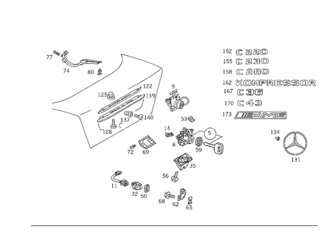 Rear Lid Latch-Type Lock, Rear Lid Attachment Parts for 1994 Mercedes-Benz C280 #1