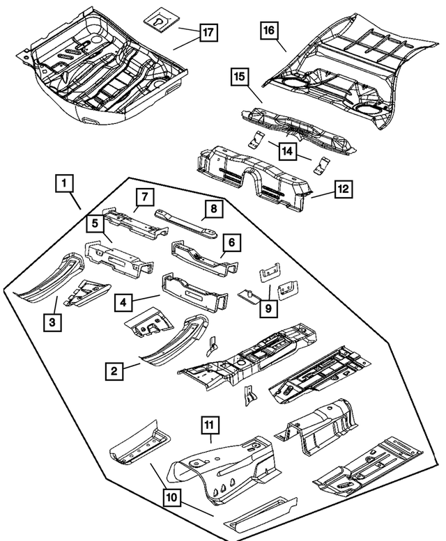 « 5112769AG – Body Sheet Metal Except Doors : Plancher Avant Cuvette pour Mopar Image »