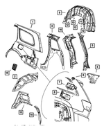 55369389AA - Body Sheet Metal Except Doors: Taillamp Mounting Panel, Left for Mopar Image