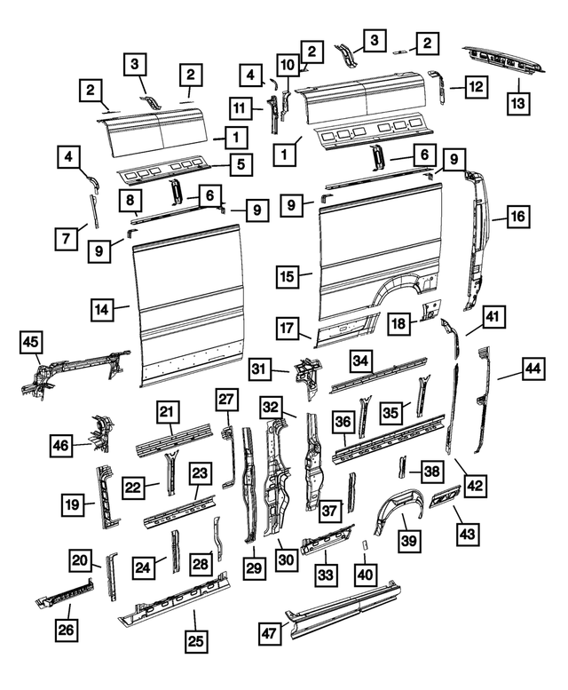 68167464AA - Body Sheet Metal Except Doors: Body Side Aperture Outer Panel, Right &amp; Left for Mopar Image