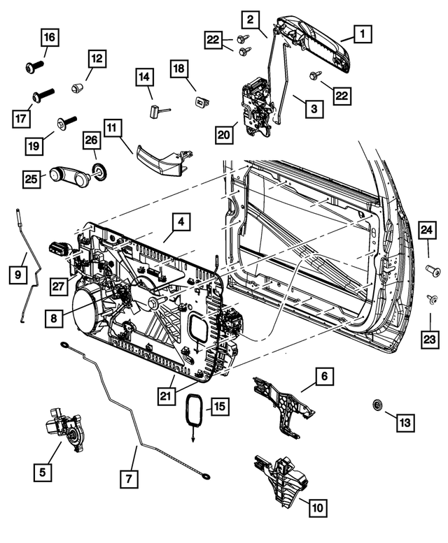 1UJ81KXJAJ - Doors, Door Mirrors and Related Parts: Exterior Door Handle, Left for Ram: 1500 Classic, 2500, 3500 Image