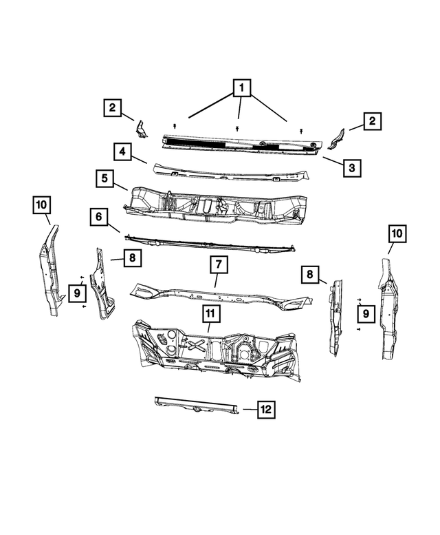68110148AD - Body Sheet Metal Except Doors: Cowl Top Screen for Mopar Image