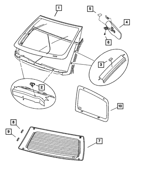 Glass, Windsheild & Backlite & Quarter & Mirror for 2005 Dodge Durango #0