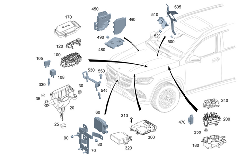 Control Units, Fuse Boxes and Relays in Engine Compartment for 2022 Mercedes-Benz GLS450 #0
