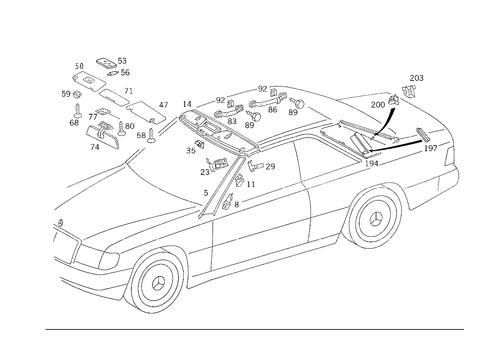 Roof Attachment Parts, Door Edge Guard Sections, Panelling for 1993 Mercedes-Benz 300CE #1