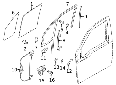Glass - Front Door for 2010 Ford Transit Connect #0