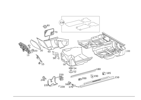 Front Panel Pillar Panelling, Lining on Floor and Footrest for 2009 Mercedes-Benz CLK350 #0