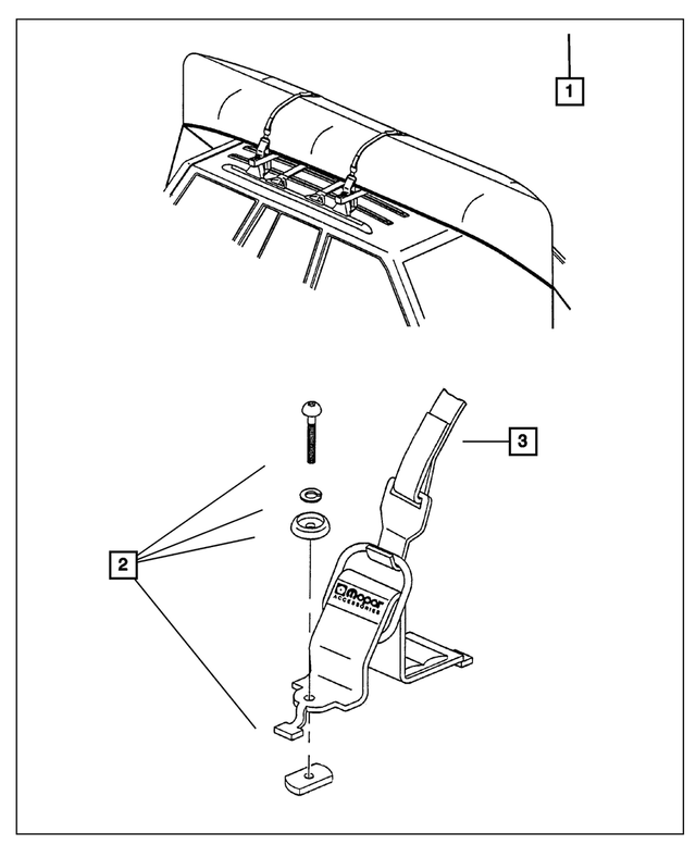 5016511AA - Mopar Accessories - Component Parts: Cargo Tie Down Strap for Chrysler: 200, 300, Aspen, Pacifica, PT Cruiser, Sebring, Town &amp; Country, Voyager | Dodge: Avenger, Caravan, Dakota, Durango, Grand Caravan, Journey, Magnum, Neon, Nitro, Stratus | Jeep: Cherokee, Commander, Compass, Grand Cherokee, Liberty, Patriot | Ram: C/V Image