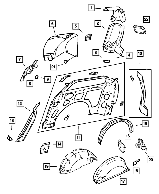4860617AD - Body Sheet Metal Except Doors: Quarter Panel Reinforcement, Quarter Panel, Inner for Mopar Image