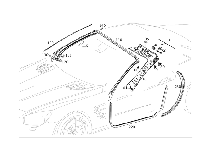 2316904100 - Covering and Lining: Trim, a-Pillar for Mercedes-Benz: SL400, SL450, SL550, SL63 AMG, SL65 AMG Image image