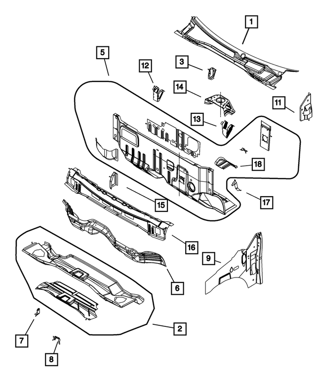 5109393AA - Body Sheet Metal Except Doors: Cowl Plenum To Cowl Side Brace for Mopar Image image