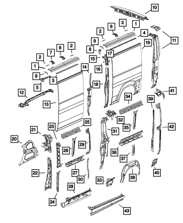 68118827AA - Body Sheet Metal Except Doors: Roof Rail Reinforcement for Ram: ProMaster 1500, ProMaster 2500, ProMaster 3500, ProMaster EV Image