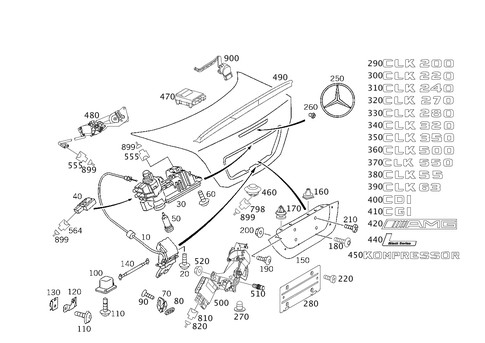 Rear Lid Latch-Type Lock, Rear Lid Attachment Parts for 2008 Mercedes-Benz CLK 63 AMG&reg; #0