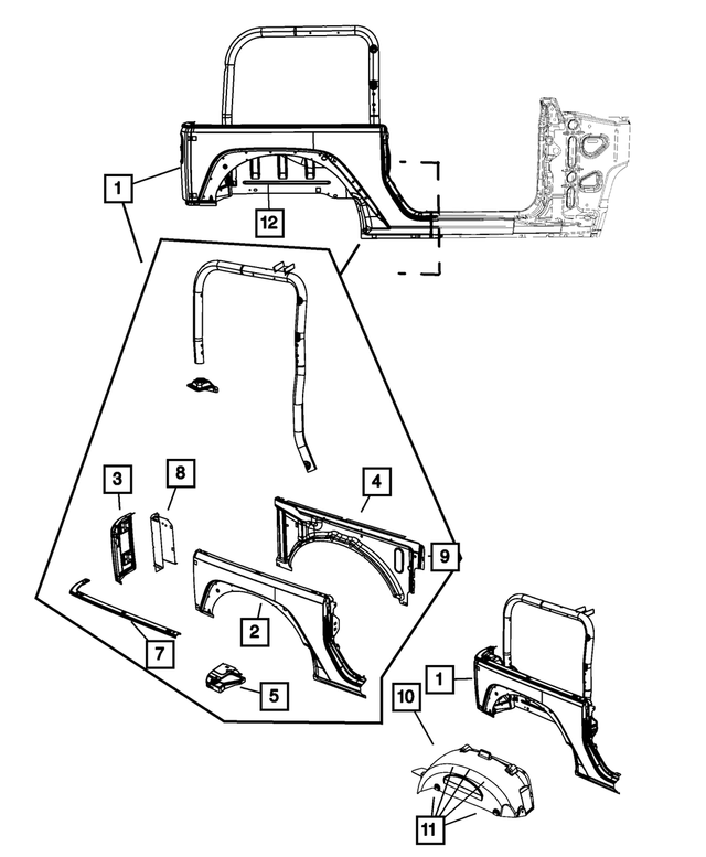 68003228AE - Body Sheet Metal Except Doors: Body Side Aperture Rear Panel Kit, Right for Mopar Image