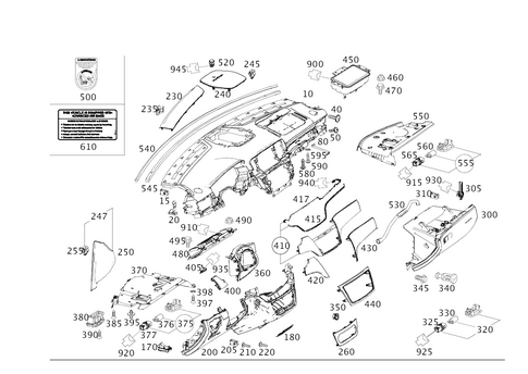Instrument Panel and Glove Compartment Housing with Front Passenger Airbag for 2017 Mercedes-Benz GLE550e #0