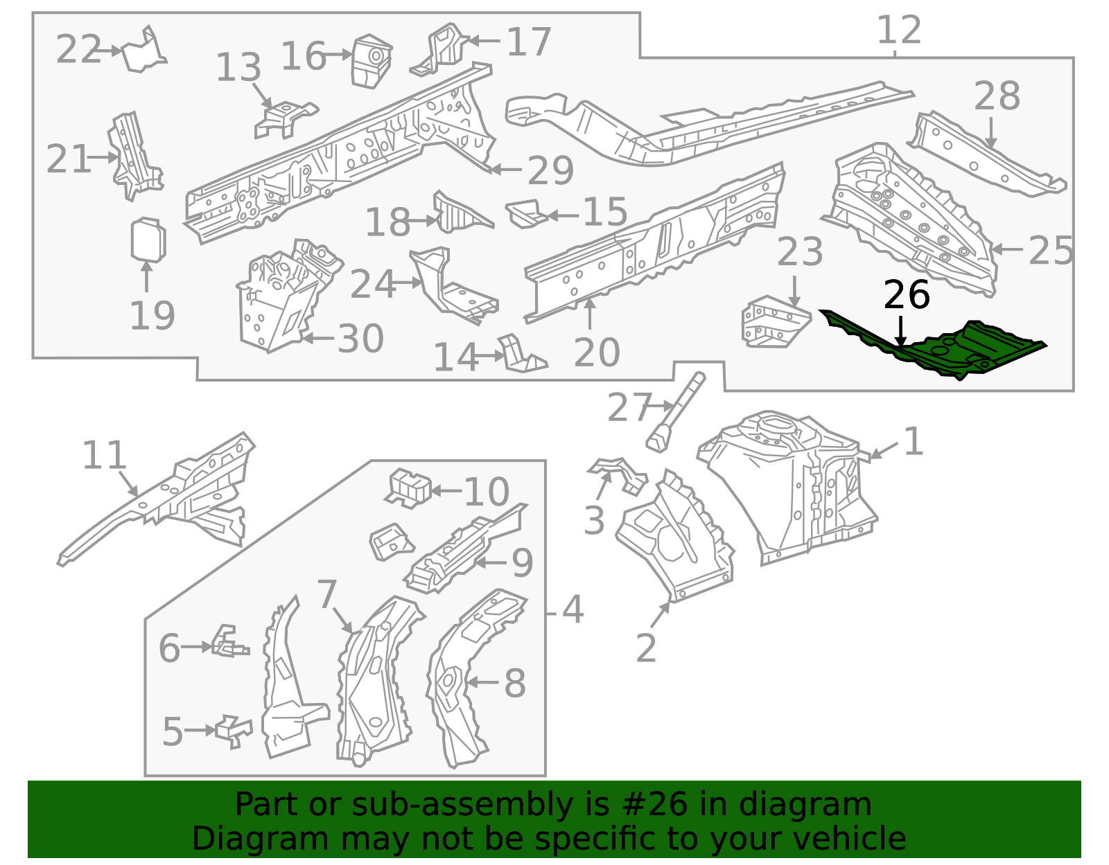84046828 2016-2025 GM Passenger Side Front Compartment Side Rail Rear Extension ...