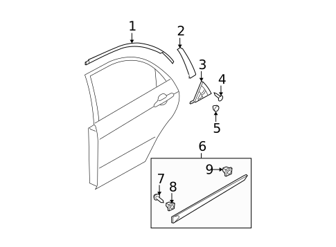 Exterior Trim - Rear Door for 2009 Kia Spectra5 #0