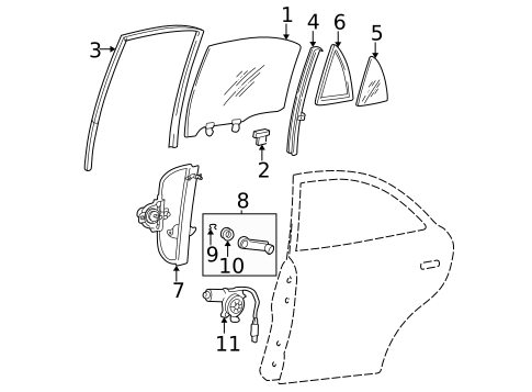 Glass - Rear Door for 2000 Hyundai Accent #0