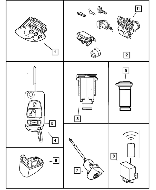 68036898AA - Wiper/Lock Cylinder and Keys: Homelink Module for Mopar Image