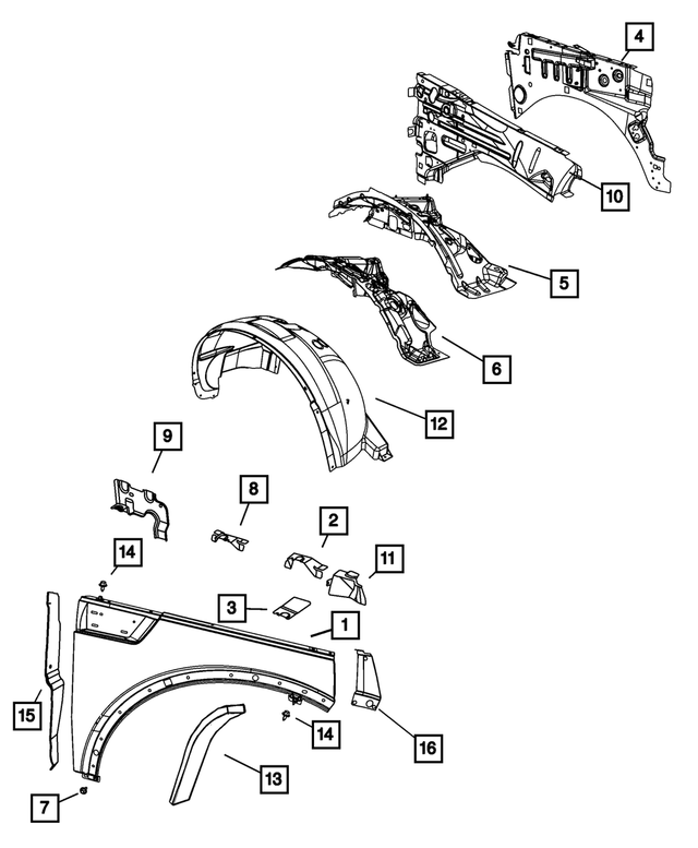55360847AA - Body Sheet Metal Except Doors: Fender Reinforcement, Left for Mopar Image