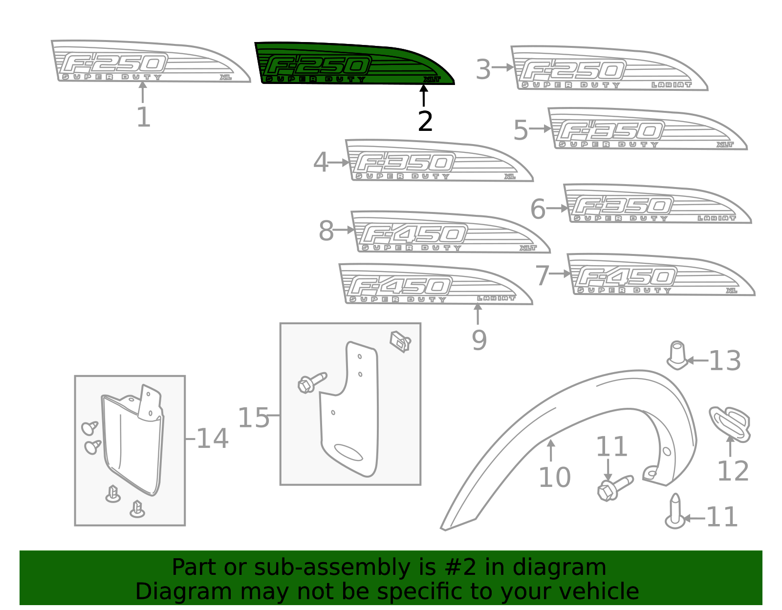 2011-2016 Ford F-250 Super Duty Nameplate - Driver's Side (LH) CC3Z ...
